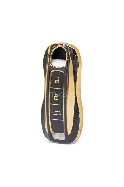 EBG İSTANBUL Telecomandă din piele de înaltă calitate porsche 3 butoane (HUSĂ) (culoare aur negru)