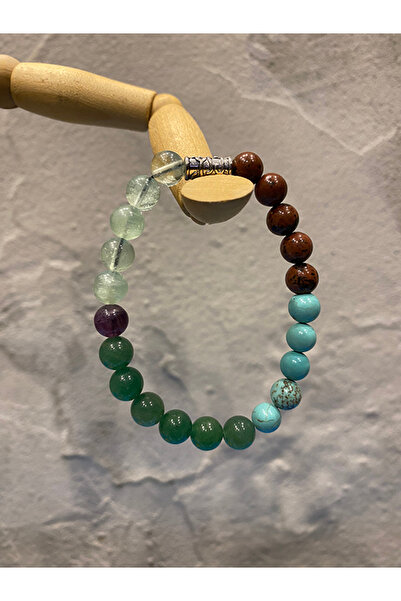 USE NATURA سوار برج الحمل - (العقيق، الفيروز، الفلوريت، اليشم) - الحظ، الوفرة...