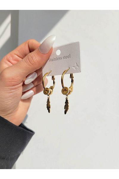 Evorya Stainless Steel Zircon Stone - Leaf Dangle Women's Earrings