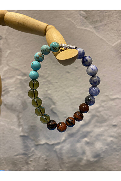 USE NATURA Ikizler Burcu Bilekliği - Sodalit, Akik, Dumanlı Kuvars Ve Turkuaz...