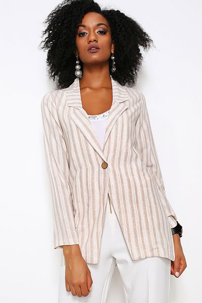 AVORWE Striped Single Button Blazer Jacket