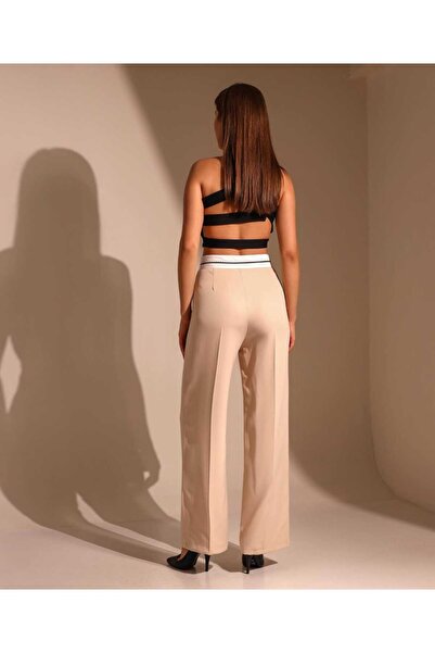 ubmbutik Pantaloni Palazzo damă - Detaliu curea inversă - Talie înaltă - Picior lat