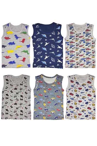 marufshop 6 Pieces Lycra Boys' Printed Patterned Mody Combed Cotton Zero Sleeve Athlete-T-Shirt