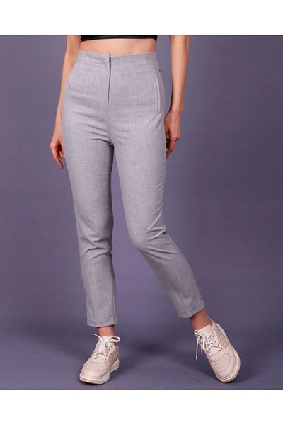 ubmbutik Women's Fabric Trousers - High Waist with Dart - Carrot Cut