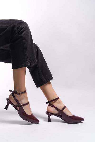 Riccon Dámské boty Seklaith na podpatku0012357 Claret Red Lakovaná kůže