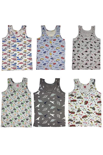 marufshop 6 Pieces Lycra Boy's Printed Patterned Mody Combed Cotton Hanging Tank Top