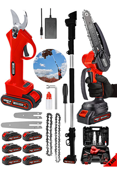 Graizer Alman 598 Vf 20 Ah 2 Li Set 6 Akülü Şarjlı Ağaç Dal Kesme Budama Makası Testere 1 Teleskop Hediyeli