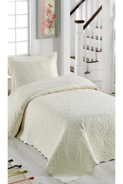 ŞENER HOME Ivy Крем Одномісний Екрю Мікрофібра Капітоне Покривало для ліжка