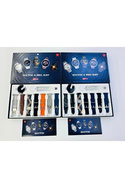 LaraThec Watch 4 Pro Set 8'de 1 Yuvarlak Akıllı Saat 7 Kayış BT Müzik Arama F...