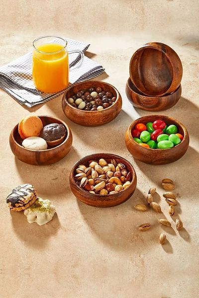 MİEN 6-Piece Acacia Wood Natural Snack Bowl