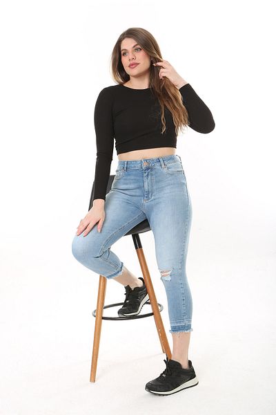 Şans Blugi din lycra cu 5 buzunare, albastru, mărimi mari, rupte 65N37601