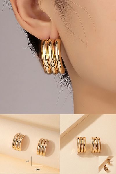 ELMATOLYE Women's 3 Rows Curved Earrings Special Design Evening Dress Stylish Triple Stripe