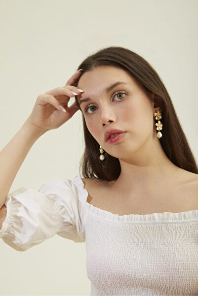 Roze & More Çiçek Inci Küpe Nikah Küpesi Gelin Küpesi