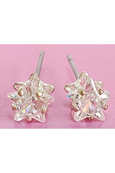 impressive Yıldız Kesim Kristal Tektaş Tasarım Modern Sade Zarif Abiye Küpe. (Silver)