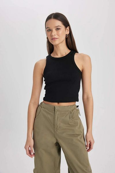 Bled Halter Neck Corded Crop Tank Top - Bustier Black