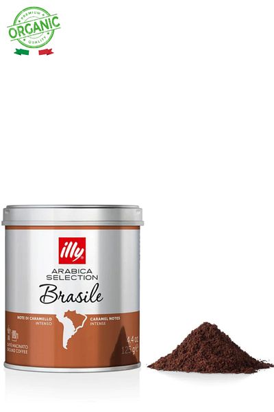 illy إيلي بودرة قهوة محمصة برازيلية متوسطة التحميص 125 جرام (مطحونة، أحادية المنشأ)