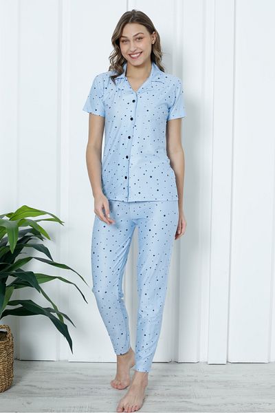 Wordex Set de pijama cu mâneci scurte pentru femei Mr 2055, cu nasturi, cu nasturi