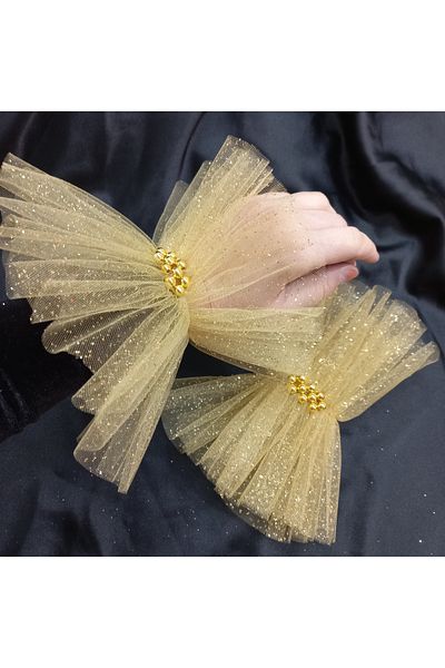 es moda shop Edna - Pearl and Sparkling Tulle Bracelet and Cuff Bracelet Gold