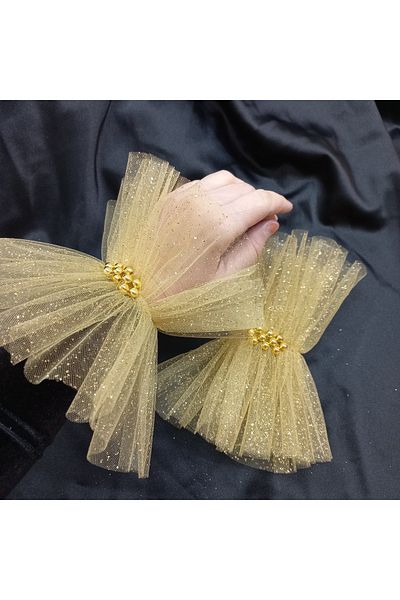 es moda shop Edna - Pearl and Sparkling Tulle Bracelet and Cuff Bracelet Gold