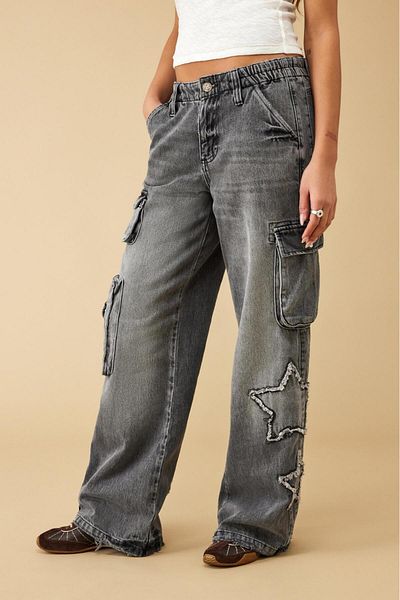 september island Star Embroidered Anthracite Y2K Cargo Jeans
