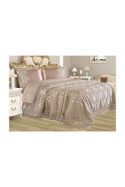 bursa çeyiz SULTAN S CHANNEL FRENCH LACE BRIDAL SET 7 PIECES - CAPPUCHINO