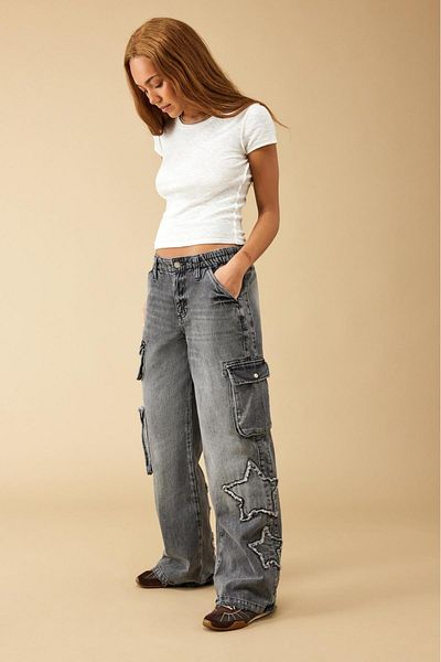 september island Star Embroidered Anthracite Y2K Cargo Jeans