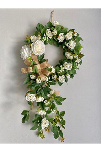 Beykan Дверна прикраса, декор для дому, вінок, плющ, білі троянди