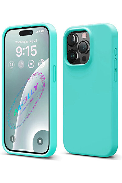 Molly iPhone 14 PRO MAX İçin Su Yeşili Liquid İçi Kadife Silikon Kılıf