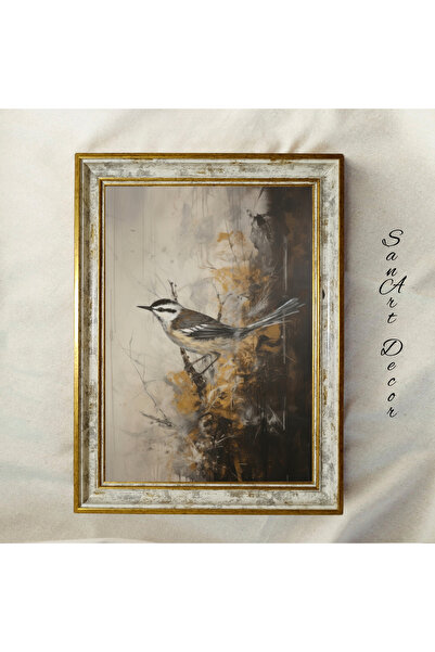 Sanart Vintage Painting with Frame, Oil Painting, Framed Painting, Artistic Decor, Bird Painting
