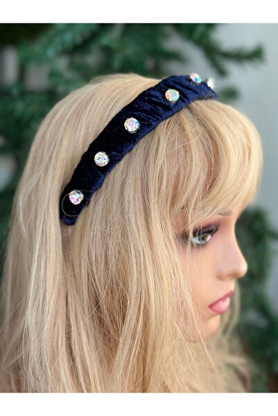QUEEN AKSESUAR Albastru bleumarin - catifea de lux importată, coroană mare cu...