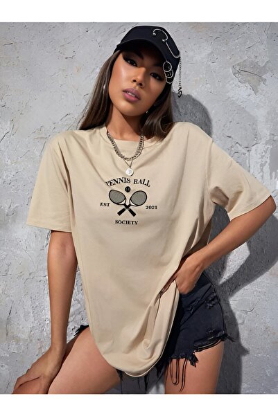 oneagılyazı Tricou oversize pentru damă cu imprimeu mingi de tenis