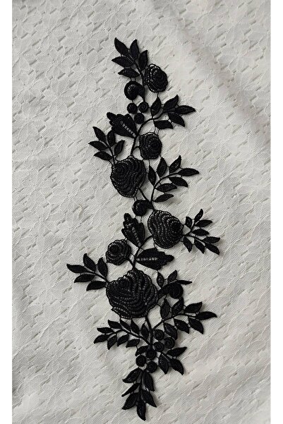 DUAYEN siyah güpür aplik büyük lale desen 1 adet