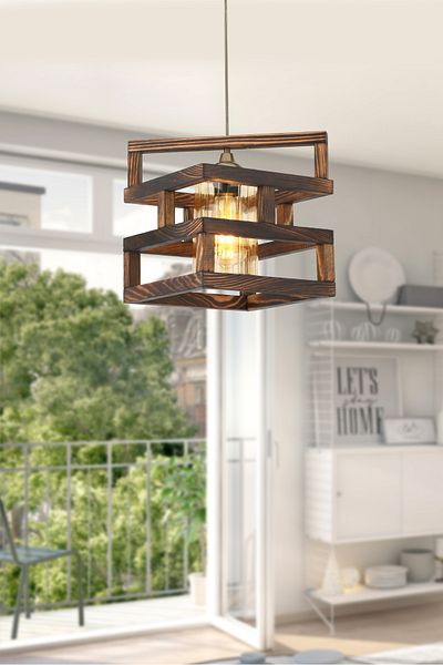 Bidolushop Wooden Antique Cage Pendant Lamp - Chandelier