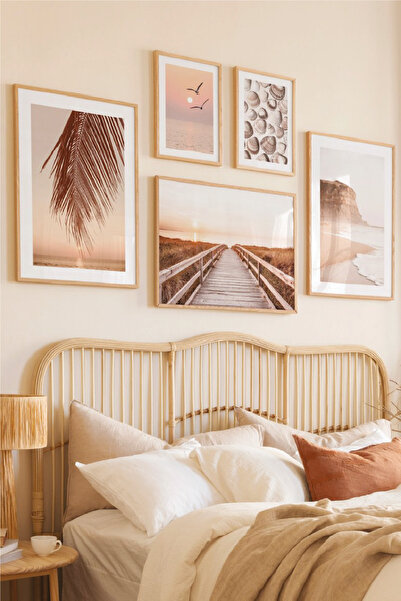 no77decor Gökyüzü Yaz Temalı Ahşap Çerçeve Görünümlü Tablo Seti
