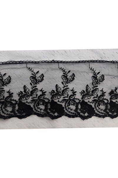 DUAYEN siyah tül üzeri işleme letafet desen 1 metre