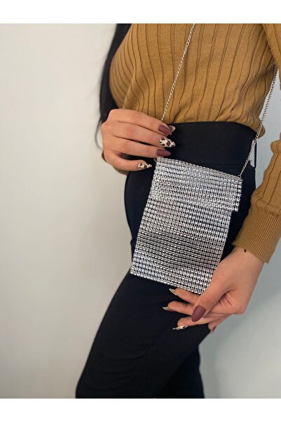 SmY Bag Geantă pentru telefon de culoare gri argintiu strălucitor cu aspect d...