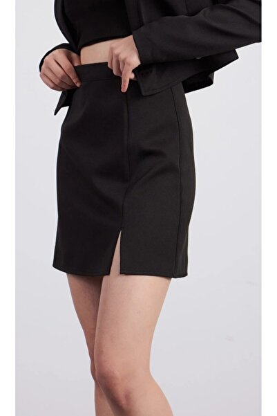 KaSheHa Çelik kumaş yırtmaçlı mini etek