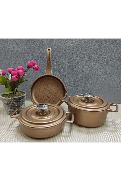 OMS PASLANMAZ Oms Jr.mini Cast Iron 5 Piece Pot and Pan Set 14cm