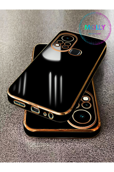 Molly İnfinix Hot 11s İçin Petrol Mavisi Kenarları Gold Detaylı Lüks Silikon Kılıf