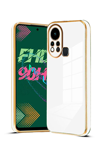 Molly İnfinix Hot 11s İçin İnci Beyazı Kenarları Gold Detaylı Lüks Silikon Kılıf