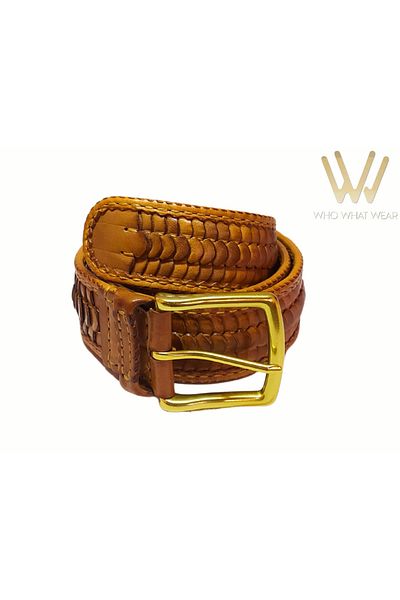 GÖN MEN'S HAND KNITTED 100% LEATHER THICK BELT (MACRO)