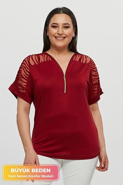 tarzımsüper Tricou cu tunică din bumbac pieptănat cu mânecă scurtă, cu mânecă din nou sezon, cu fermoar transparent, model confort