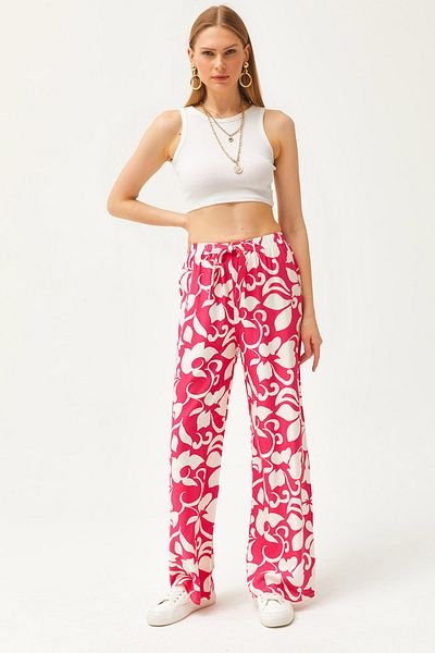 Olalook Women's Fuchsia Patterned Palazzo Kupra Trousers PNT-19000272