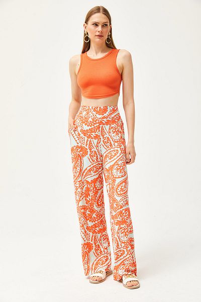 Olalook Women's Orange Pocket Front Banded Elastic Back Woven Trousers PNT-19000268