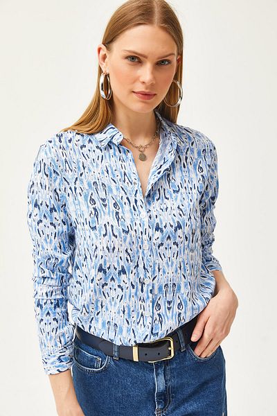 Olalook Cămașă din viscoză cu model albastru pentru femei GML-19001190