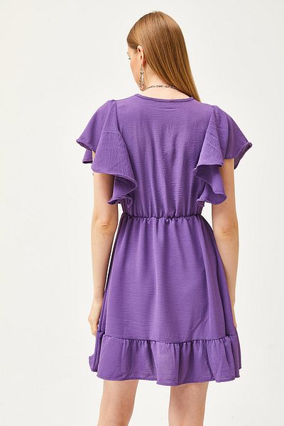 Olalook Lilafarbenes, zweireihiges, drapiertes Minikleid mit Kragen und Ärmeln für Damen ELB-19002079