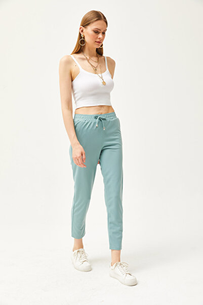 Olalook Kadın Su Yeşili Beli Lastikli Cepli Havuç Pantolon PNT-19000203