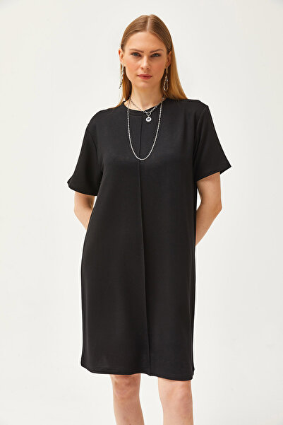 Olalook Dámské černé minišaty s měkkou texturou vpředu prošívané ELB-19002087