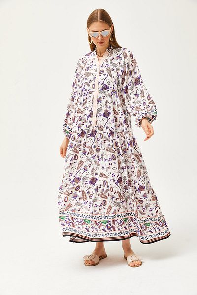 Olalook Damen Schal Lachs Kragen Detailliert Geknöpft Lockeres Maxi Kleid ELB-19002057