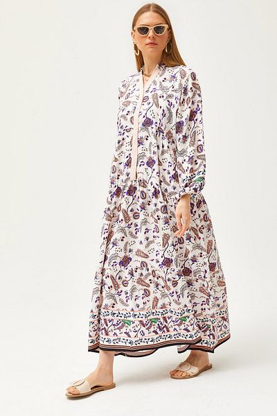 Olalook Damen Schal Lachs Kragen Detailliert Geknöpft Lockeres Maxi Kleid ELB-19002057